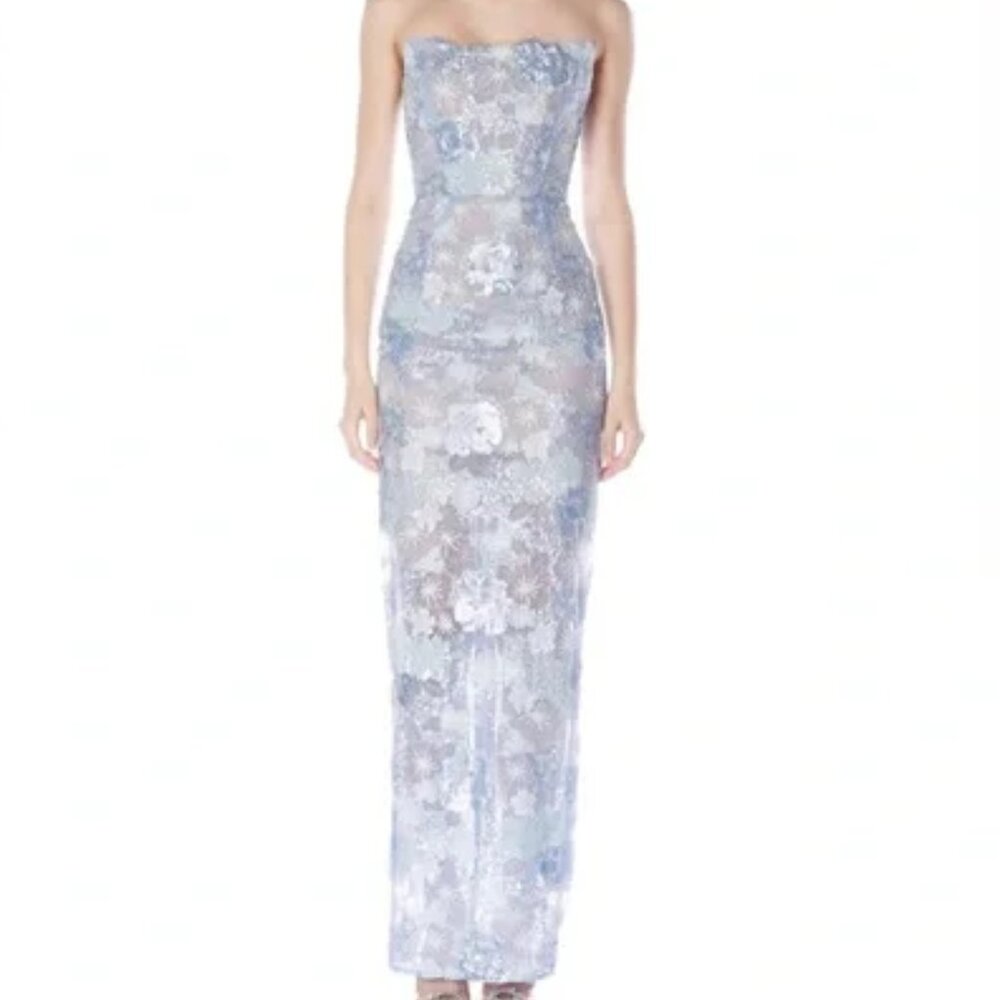 NWOT BRONX AND BANCO Farah Ocean Blue Sequin Multi Strapless Maxi Dress